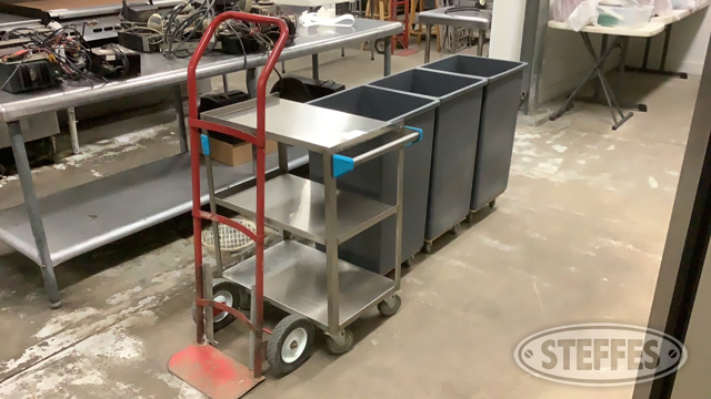 2- Wheel Dolly & (3) Trash Cans On Casters